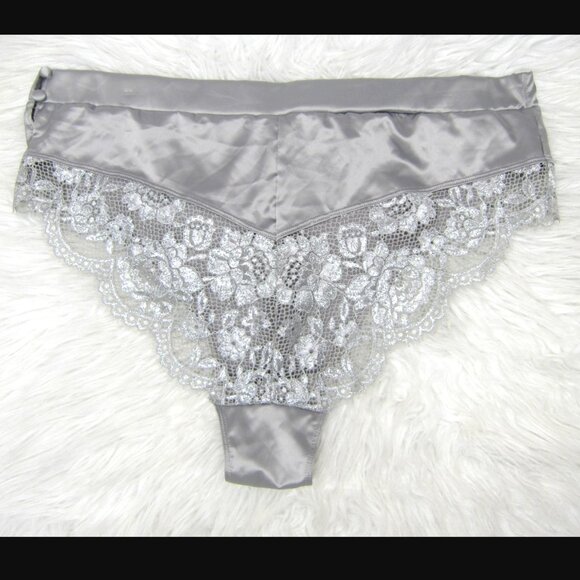 Cacique Shiny Gray Satin Lace-Trim Full Brief Panty ~ Plus Size 14/16 New! - Picture 3 of 7